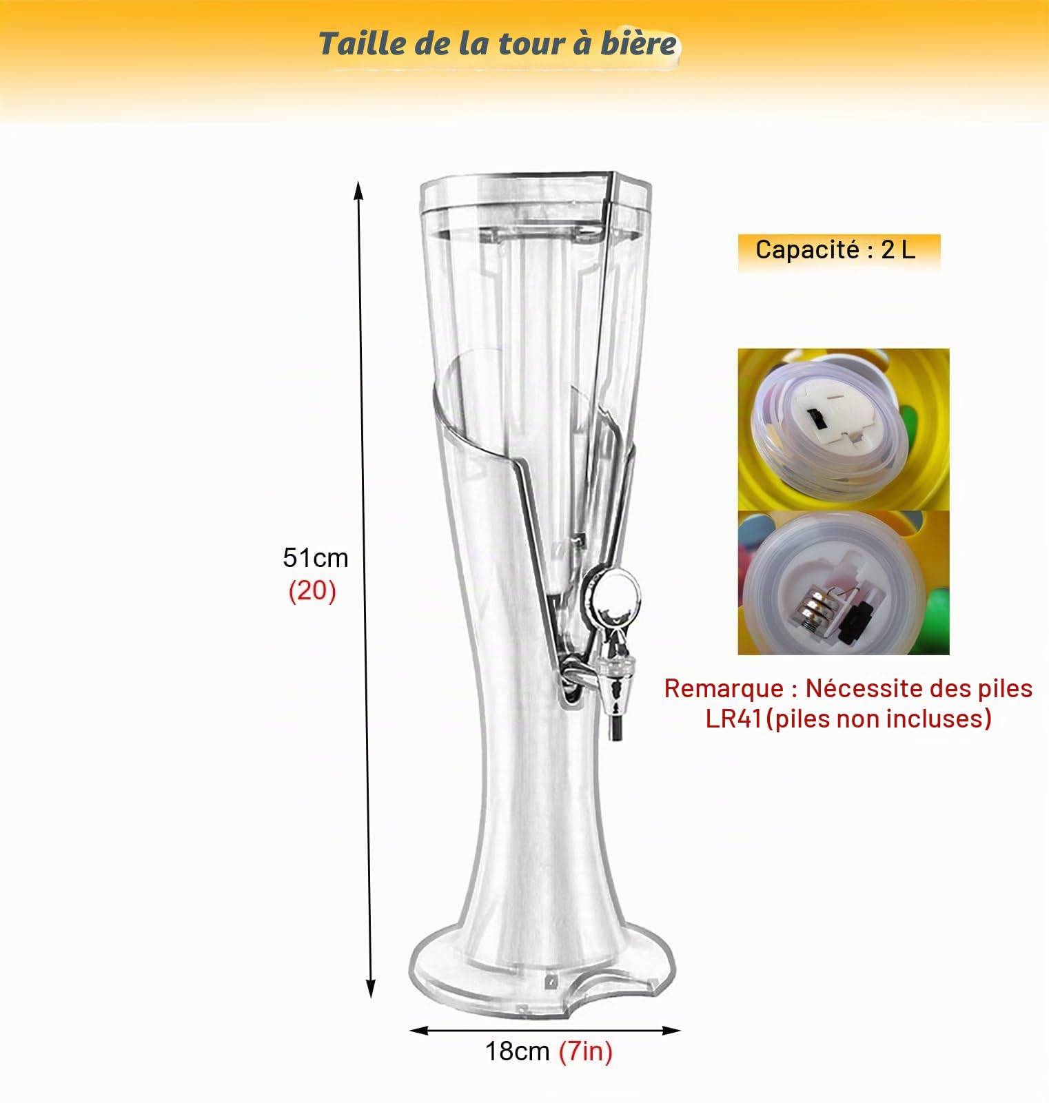 Girafe Biere Distributeur de Boissons à Bière avec Tube à Glaçons et Éclairage LED, Tour à Boissons Margarita Mimosa de Table pour Bars, Distributeur de Boissons(Gold,2 L)