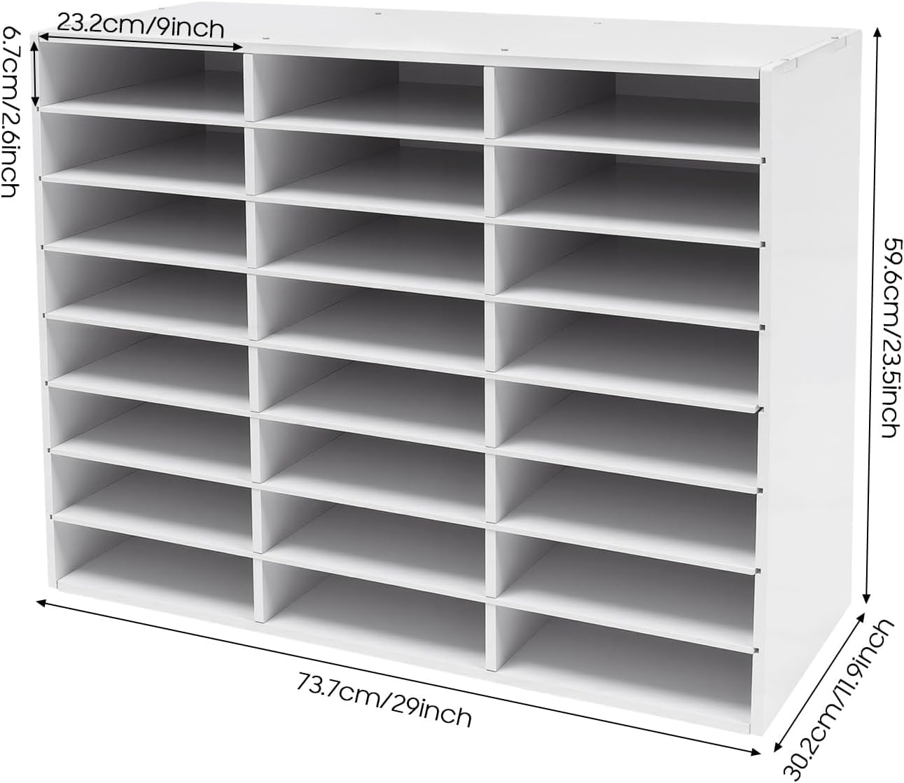 24 Compartimentos A4 Bandeja Archivador Organizador,Máximo 60kg,73.7x30.2x59.6cm Revistero Clasificador Carta archivador de PVC Soporte Papeles Almacenamiento Escritorio Estante Documentos,Blanco