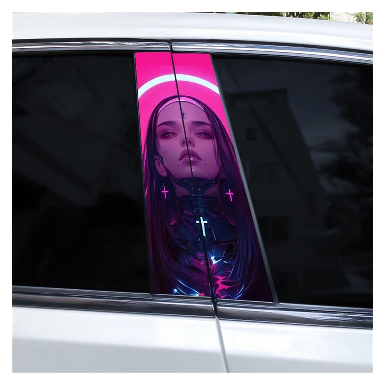 Car Side Decals 2pcs Cross Nun Sticker Car Doorpost Decal Waterproof Sunscreen for B-Pillar Door Decoration(Style O)