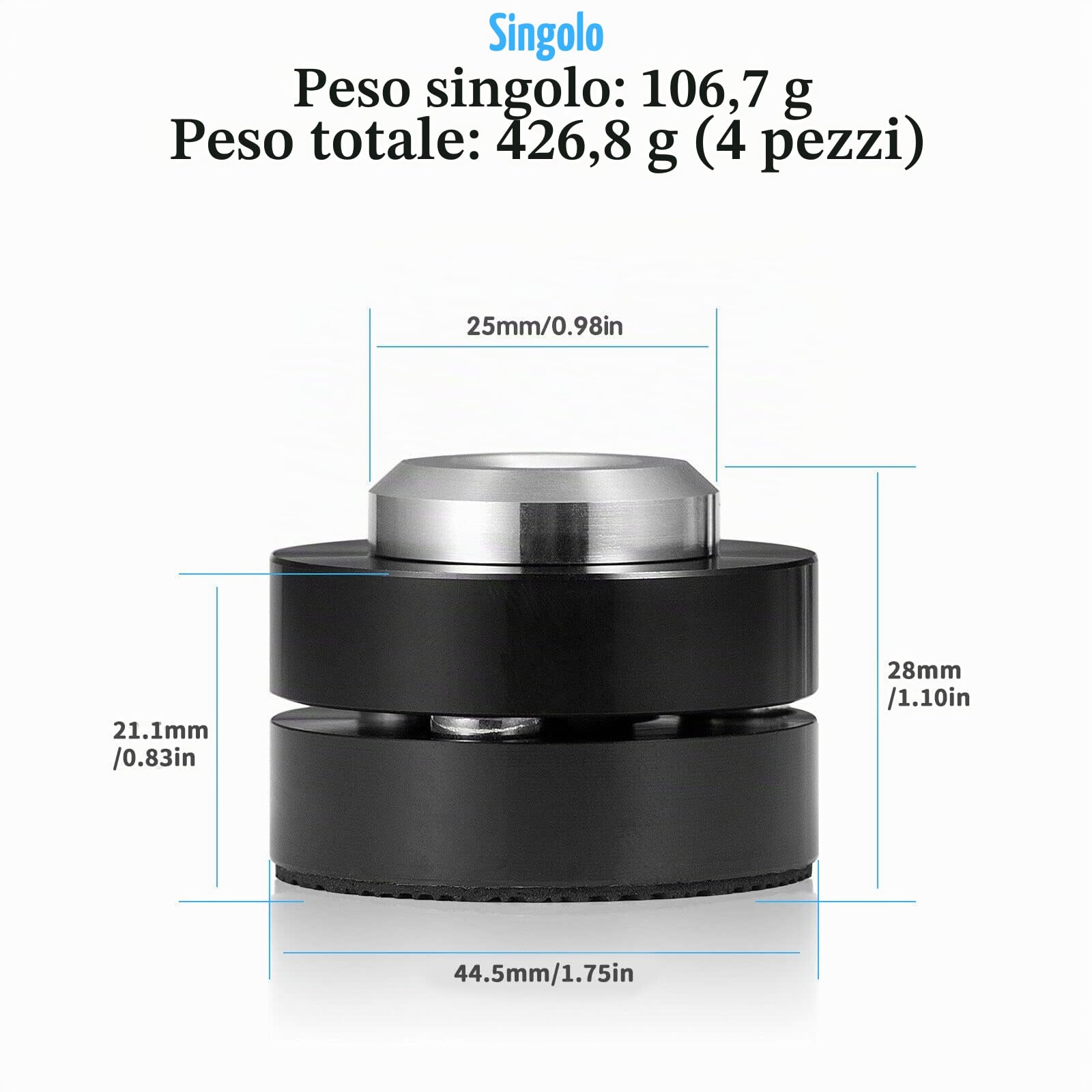 Tertullus Set di 4 piedini in alluminio per altoparlanti HiFi