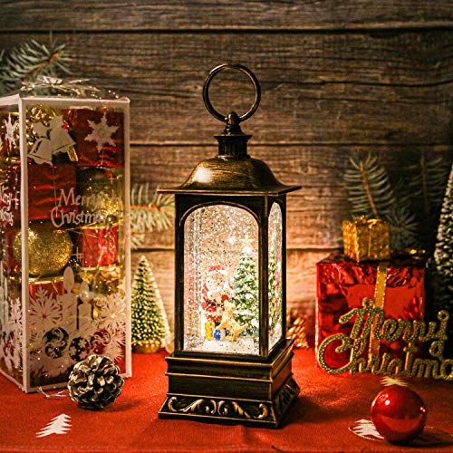 Snowglobes Christmas with Timer, Santa Claus Decoration LED Lantern with Glitter Great and Home Decoration (No Music) - Thumbnail 2