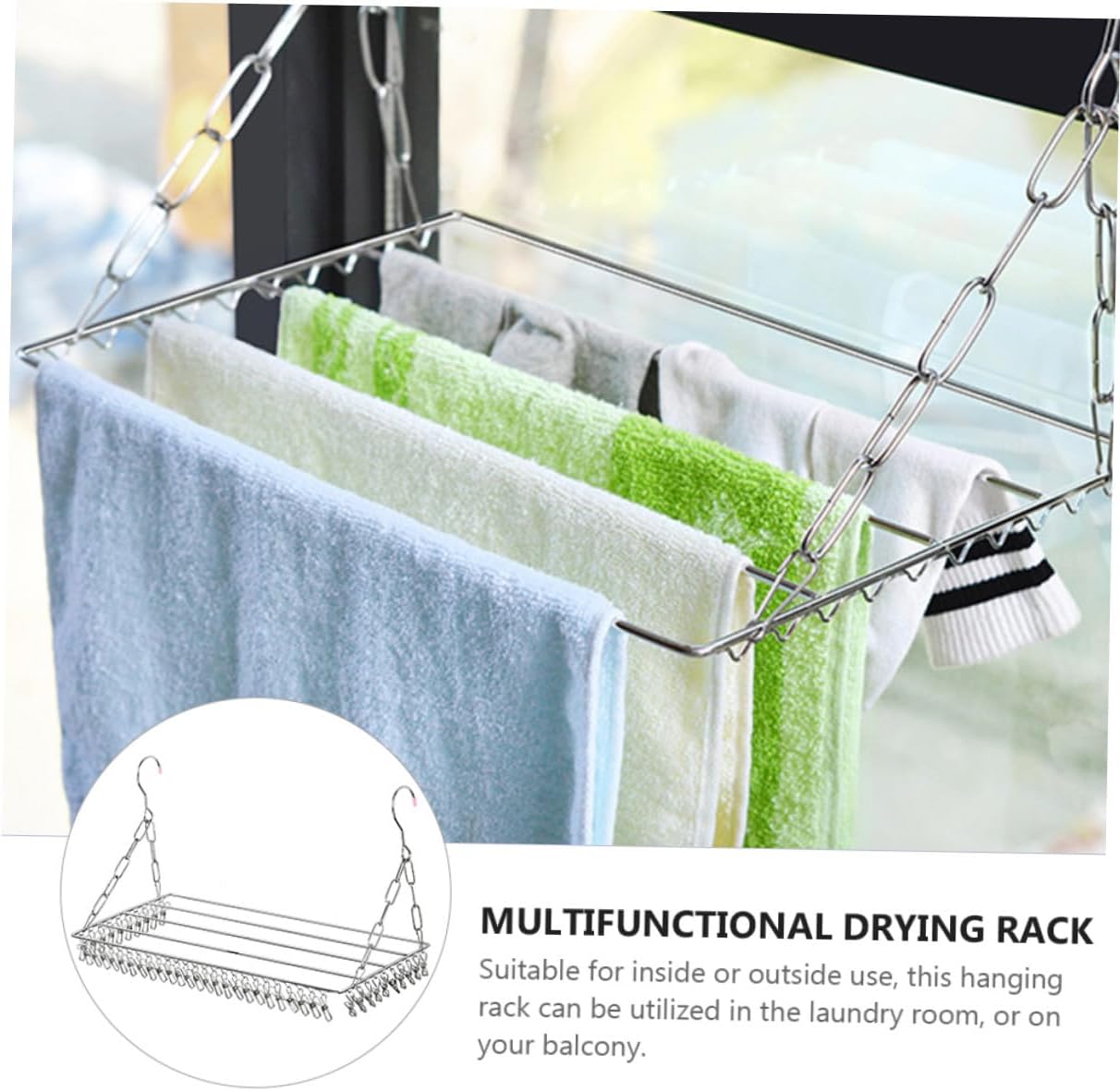 Stainless Steel Socks Drying Rack and Pants Hanger, 45-bar Windproof Balcony Clothes Drying Rack for Home Laundry Organization