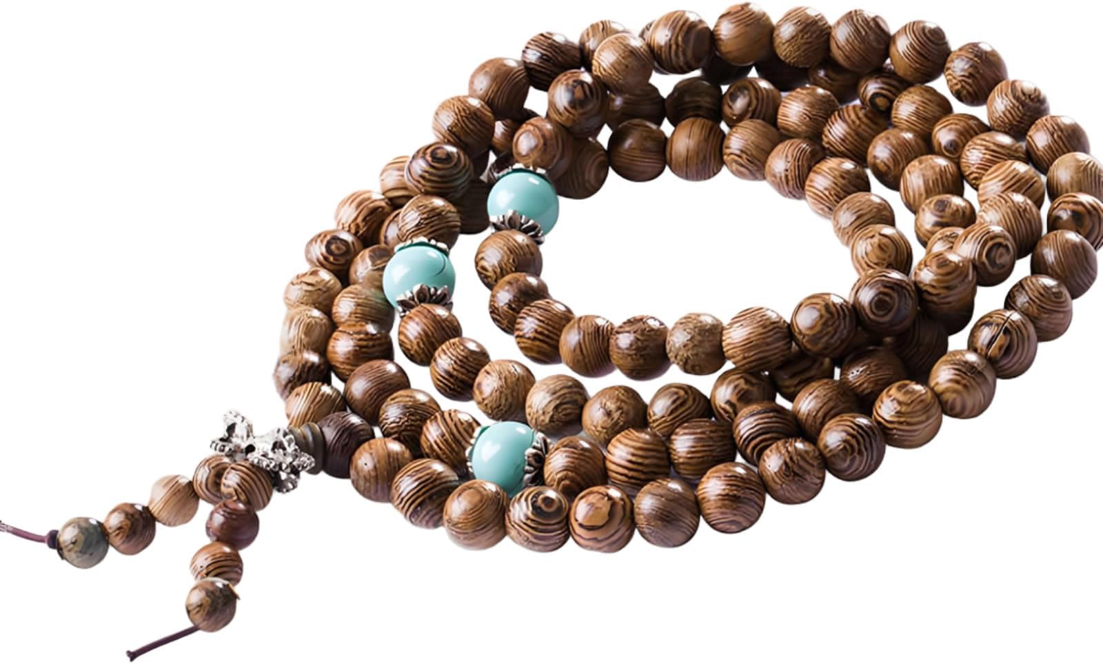 Unisex Natural Wenge Wood Mala Prayer Beads Necklace Bracelet Beads Meditation Buddhist Japa Rosary Mala Bead Yoga