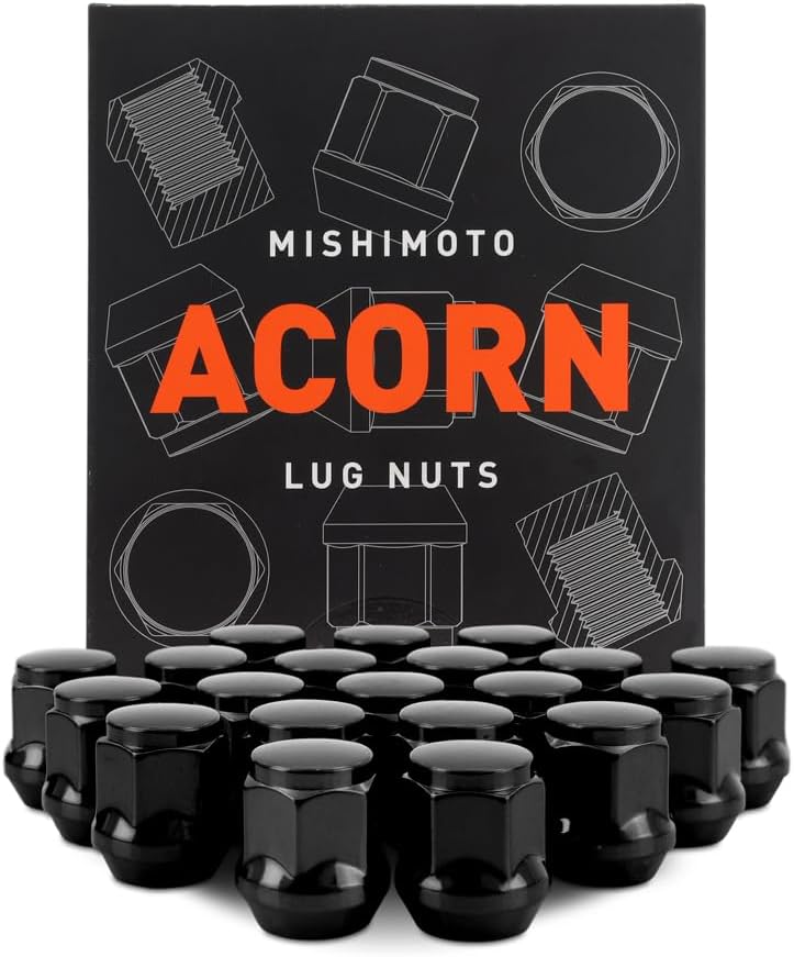 Mishimoto Steel Lug Nuts, M12x1.5, Acorn Seat, 20pc Set, Black