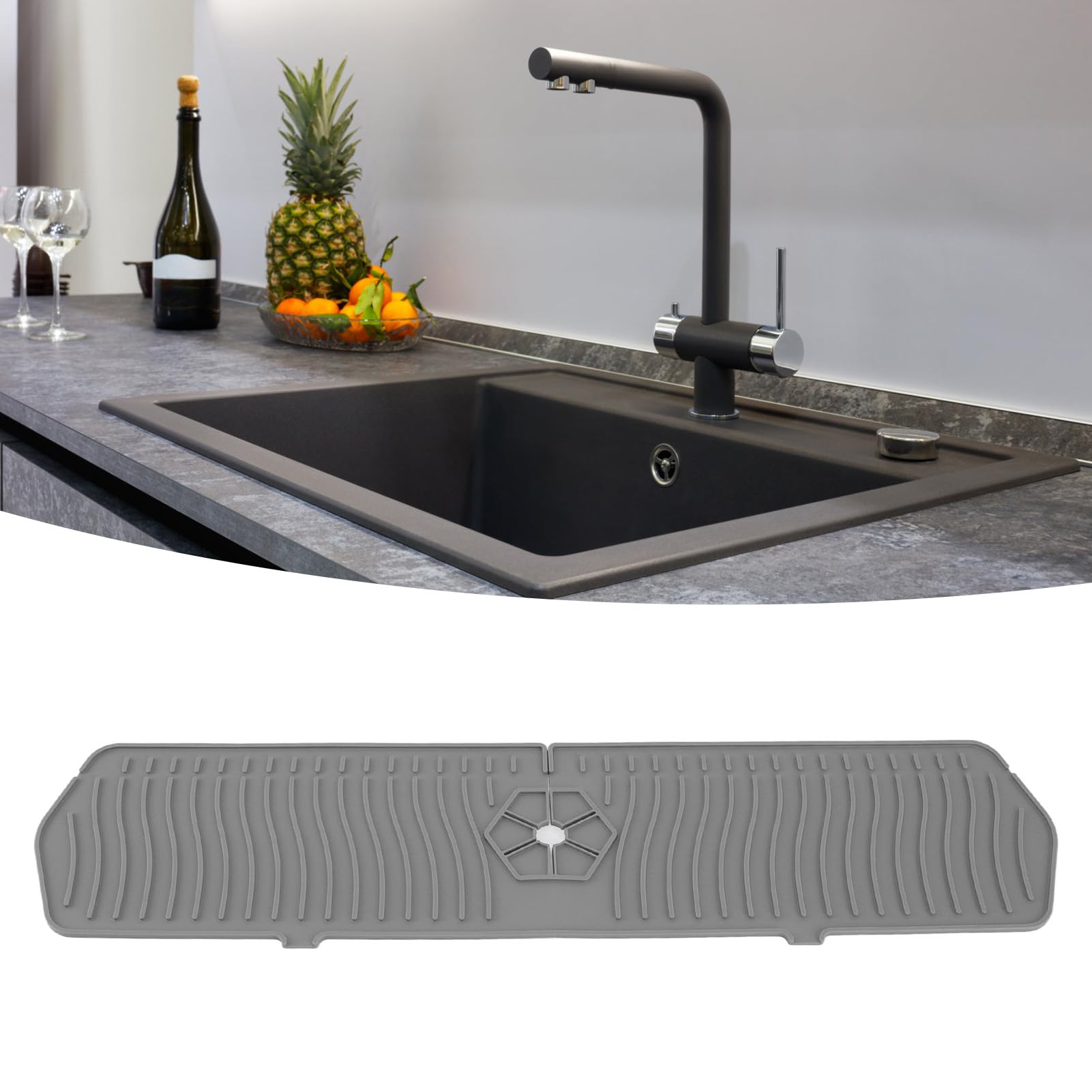 Silikon-Spritzschutz Für Wasserhahn – Hellgrau, 45 Cm, Passt Auf Rohre Bis 6,3 Cm, Tropffangend