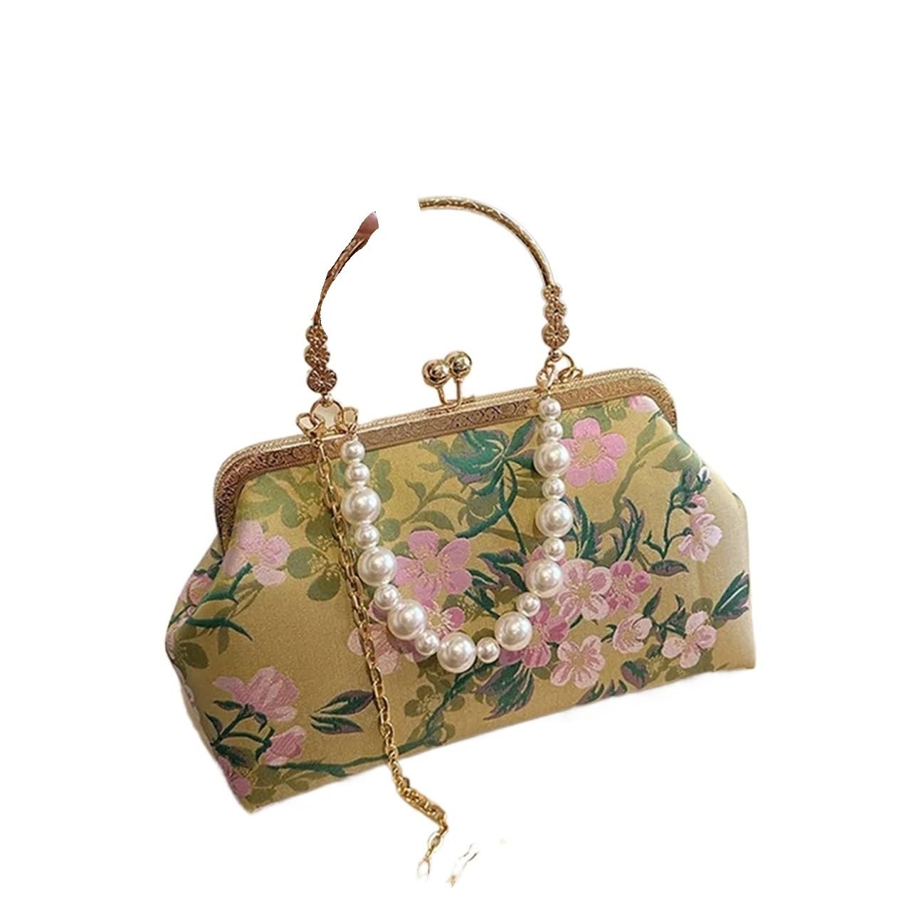 Borsa da sera con stampa ricamata retrò autunnale Borse perline di perle for le donne a tracolla catena dorata pochette for festa nozze Per Cene E Feste