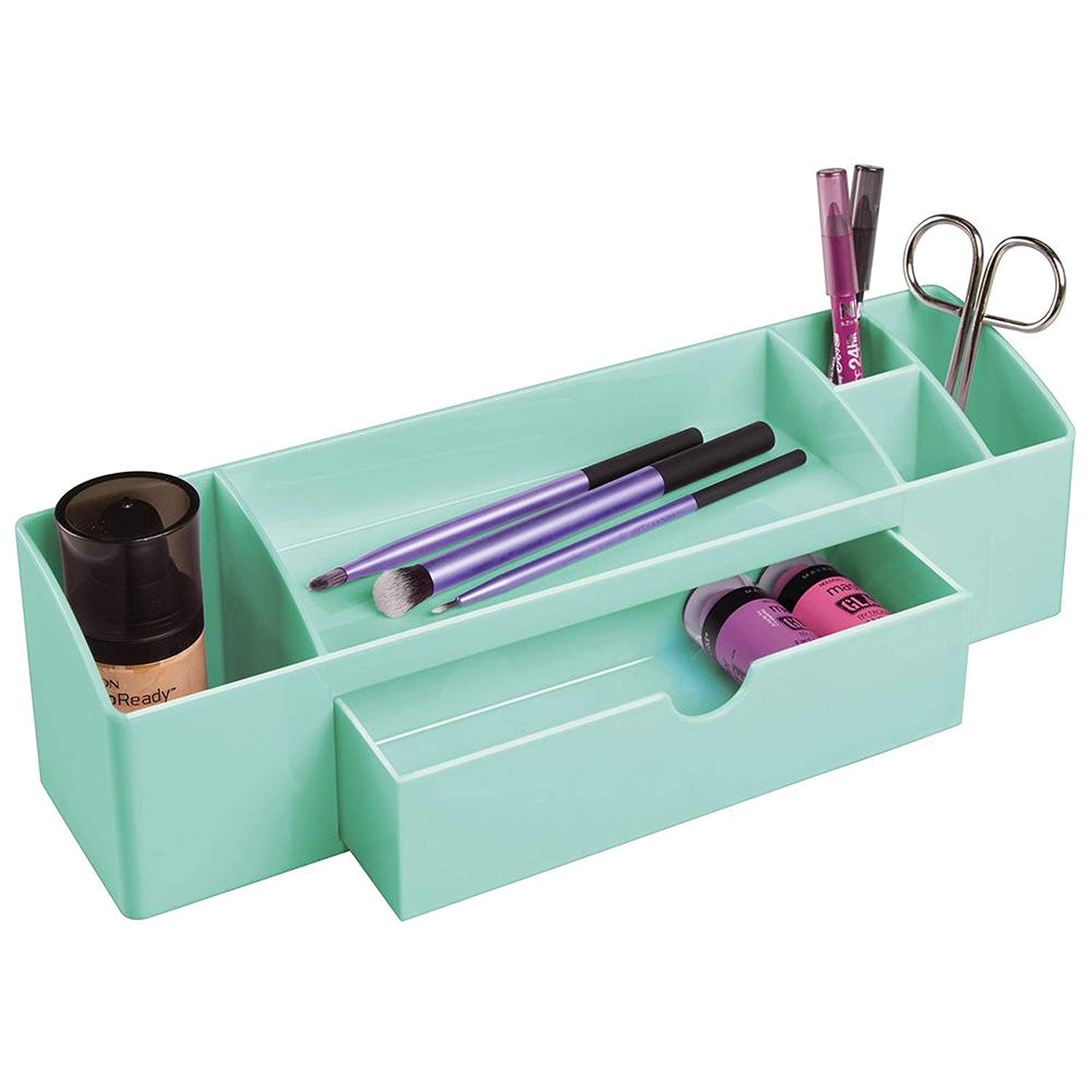 iDesign Med+ Makeup Organiser, Compact Cosmetic Storage Unit for Lipstick, Blush and More, Made of Durable Plastic, Light Mint