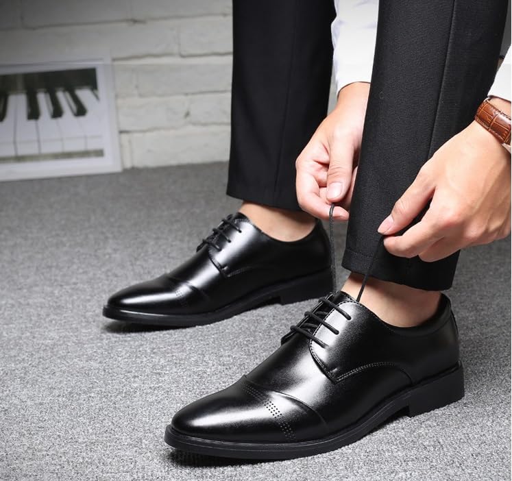 Men's Retro Oxfords Shoes Comfortable Business Lace Up Men Dress Shoes Non-Slip Softsole Pointed Toe Walking Derby Shoes3