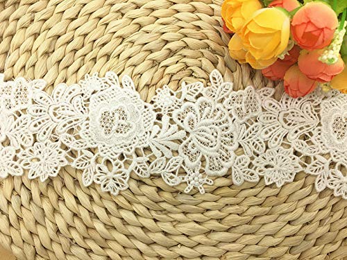 Ajuste de encaje de bordado inelástico con Patrón de Dazzle en 10cm de ancho Cortina, Manteles, Funda que se puede quitar, Ropa de bricolaje nupcial/Accesorios (2 yardas en un paquete) (blanco) Cover