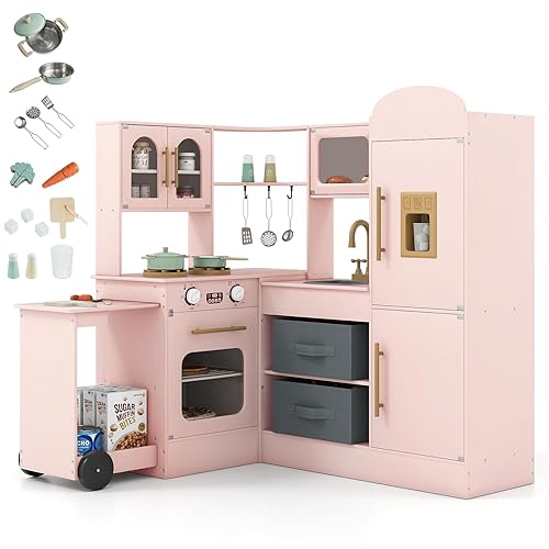 HOMASIS Cucina d'angle avec Chariot Coulissant, Lumière et Son, Cuisine