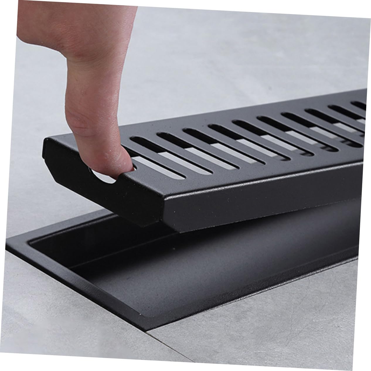 Tofficu Desagüe Filtro Antiolores y Antiobstrucción de Ducha Lineal Rectangular de Acero Inoxidable Negro Drenaje Rápido para Baño