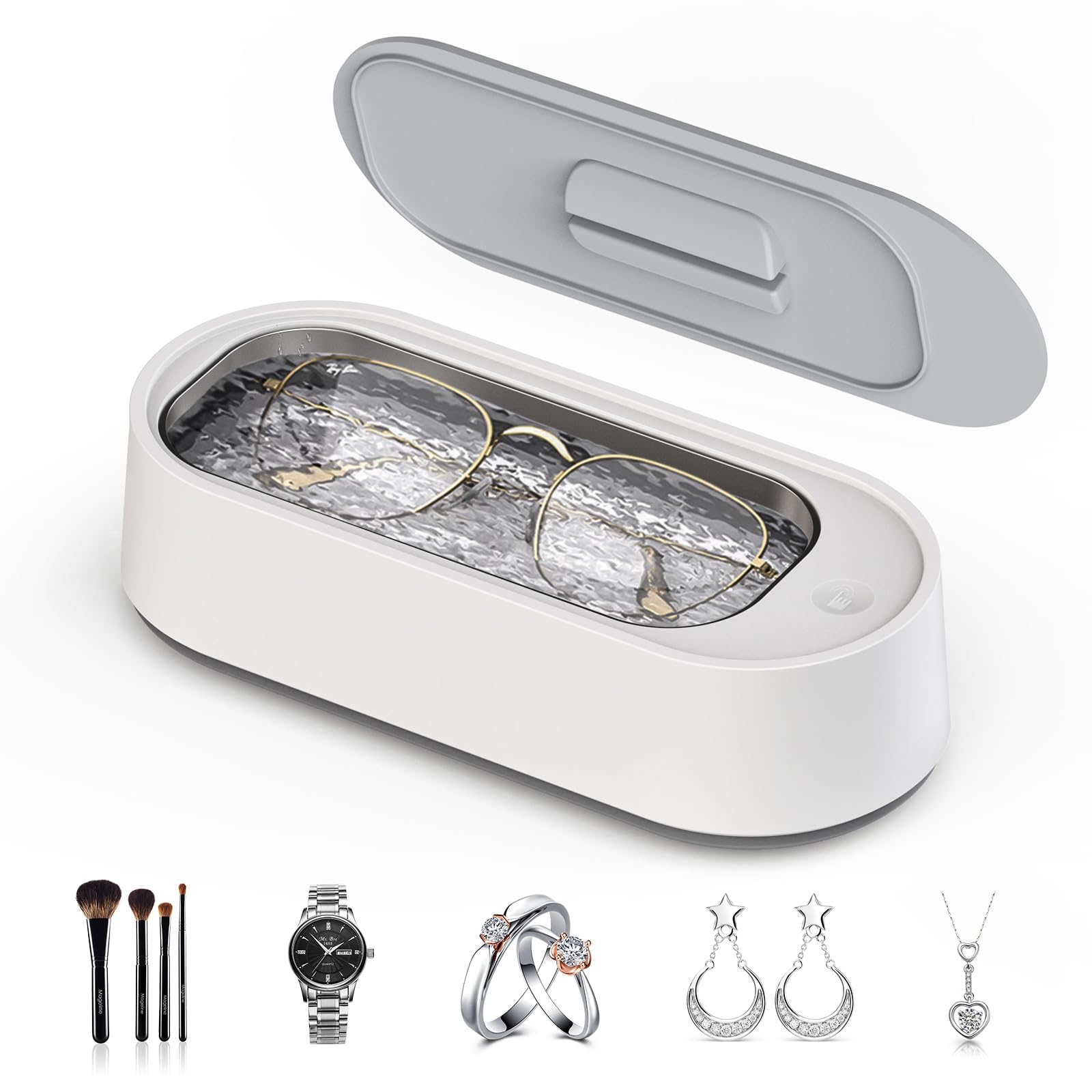 Ultrasonic Jewelry Cleaner, Professional 45KHz Ultrasonic Cleaner Machine for Jewelry, Rings, Glasses, Retainers, Watch Strap, Dentures, Mouthguard, Razors, 312 Stainless Steel (White)-image-33