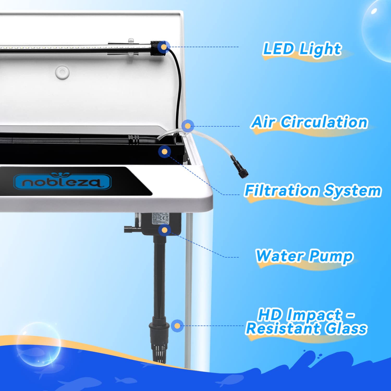 Nobleza - 30L Acuarios y Peceras Completas, Peceras de Cristal con Sistema de Filtrado e Iluminación LED, Acuarios de Iniciación, Blanco