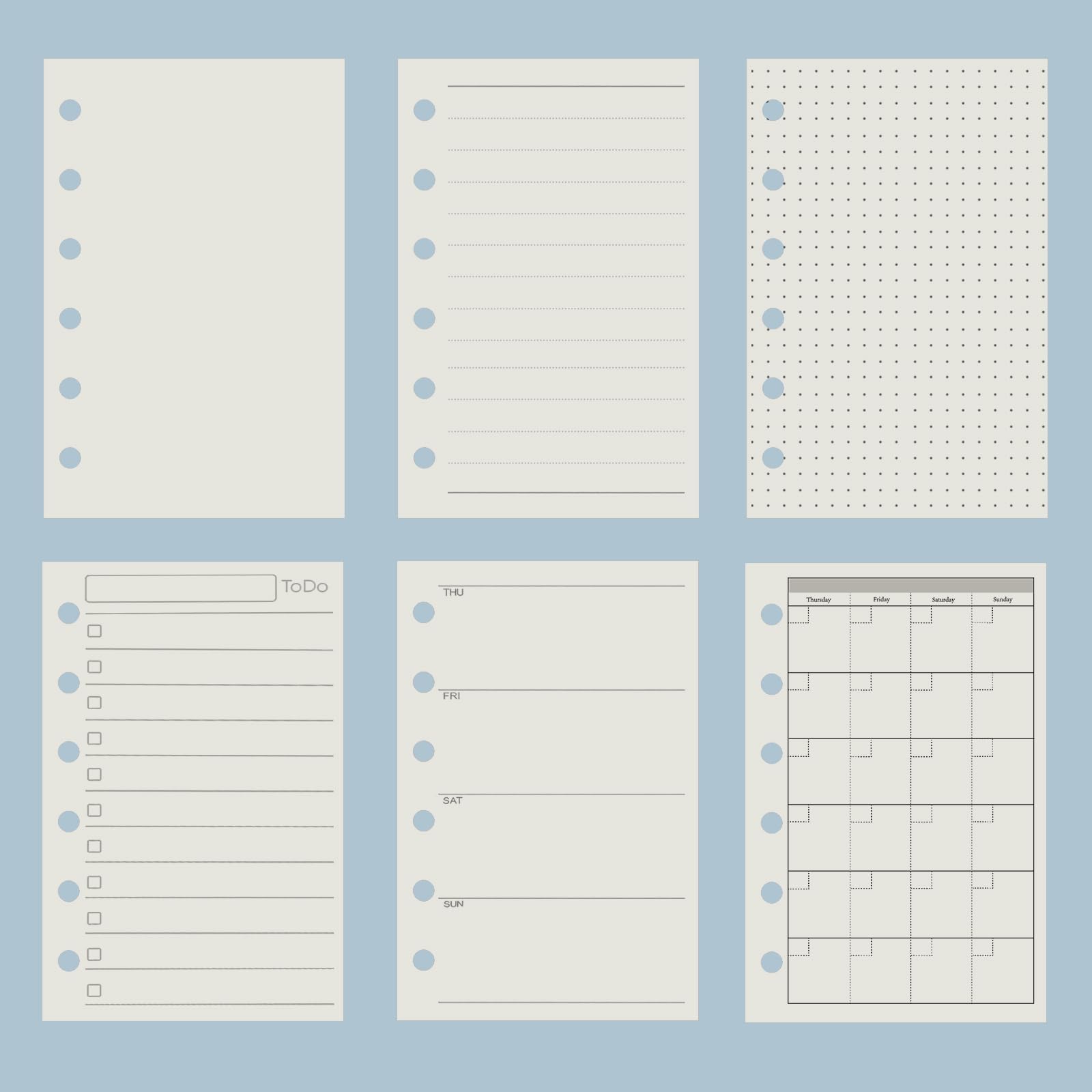 Harphia Kit de remplissage de cahiers A7 à 6 trous - 90 feuilles avec autocollants et séparateurs - Inserts de planification A7