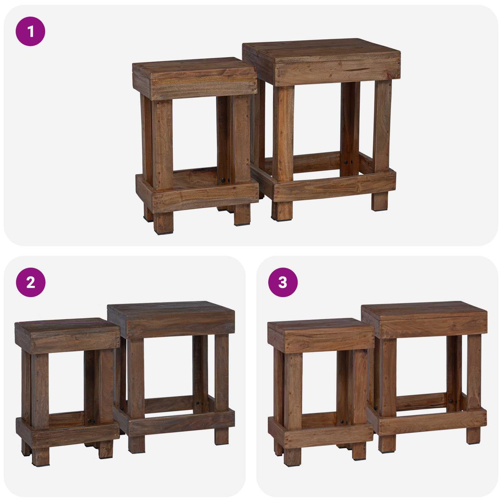 Set di 2 supporti per piante, marrone, 70 x 11 x 27 cm, mogano | Doppio livello, superficie oliata, resistente alle intemperie, per giardino, terrazza, balcone