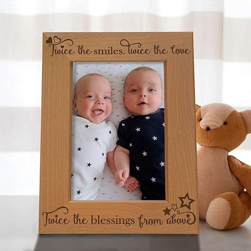 Miniatura 10 de KATE POSH - Dos veces las sonrisas, dos veces el amor, dos veces las bendiciones de arriba - Marco de fotos grabado de madera natural - Marco