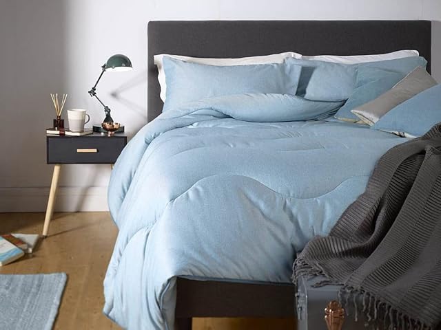 Night Owl - Coverless Duvet - 10.5 Tog - Double - Herringbone Collection - Soft Touch Luxury Bedding - Machine Washable - Hypoallergenic - Fjord Blue