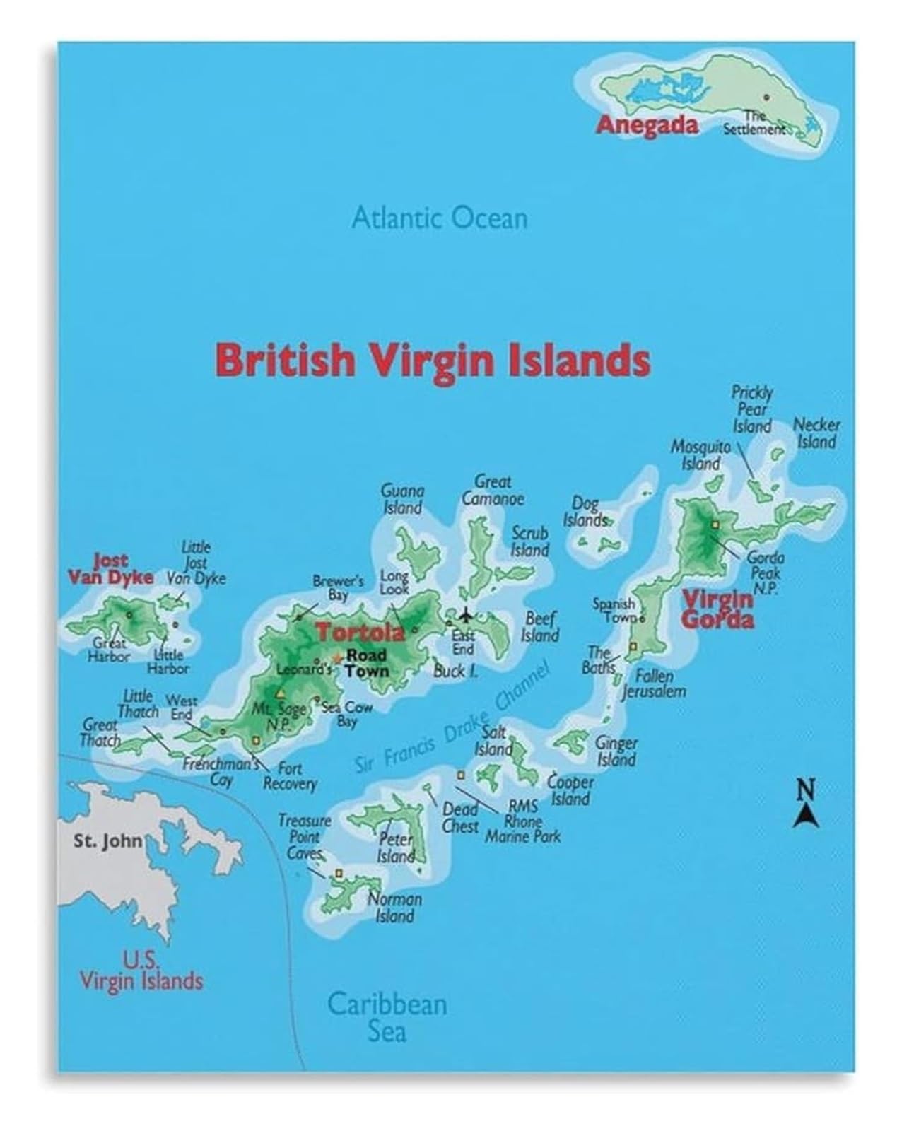 XGINERFEX Caribbean Islands Map British Virgin Islands Wall-Art Poster Decor(Unframed,12x18inch(30x45cm))