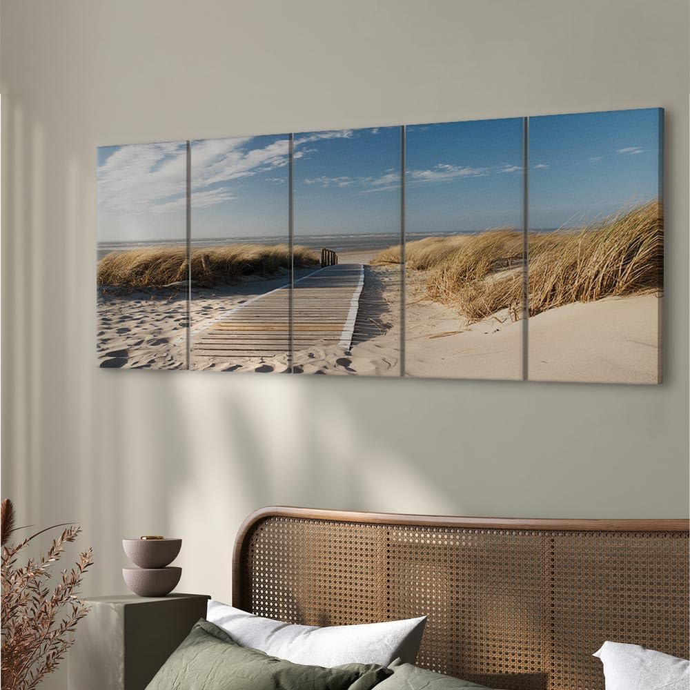 B&D XXL - Akustikbild Sand Himmel Natur, 225x90 cm, 5-teilig, Schallschutz | Verbessert Raumakustik, reduziert Hall, ideal fürs Büro oder Wohnzimmer, hochwertige Verarbeitung, schnelle Montage, stilvoll