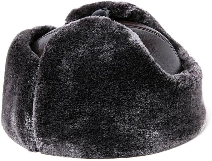 Thick Men Winter Warm Outdoor Earmuff Cotton Cap Old Man Winter Warm Fur Hat,Brown Gray-Xl57-58cm (A L55)