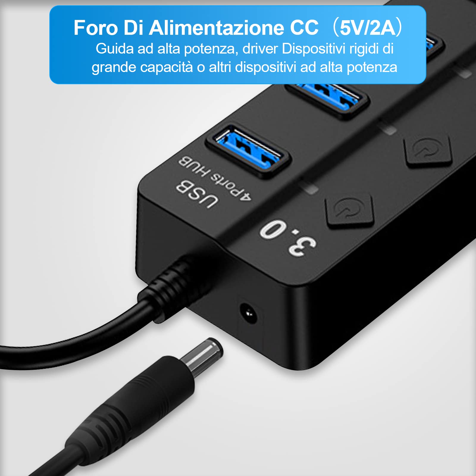 HORJOR Hub USB Sdoppiatore Multi Porta Con Interruttore Separato e Spie LED, 4 Porte USB, Alimentato Con 1 Porte USB 3.0 & 3 Porta USB 2.0, per Veloce Trasferimento Dei Dati & Ricarica