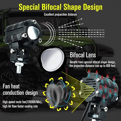 Miniatura 4 de Luces de conducción de motocicleta DC9-32V proyector súper brillante luces deportivas impermeables para coches, ATV, bicicleta, Yamaha, UTV, camión,