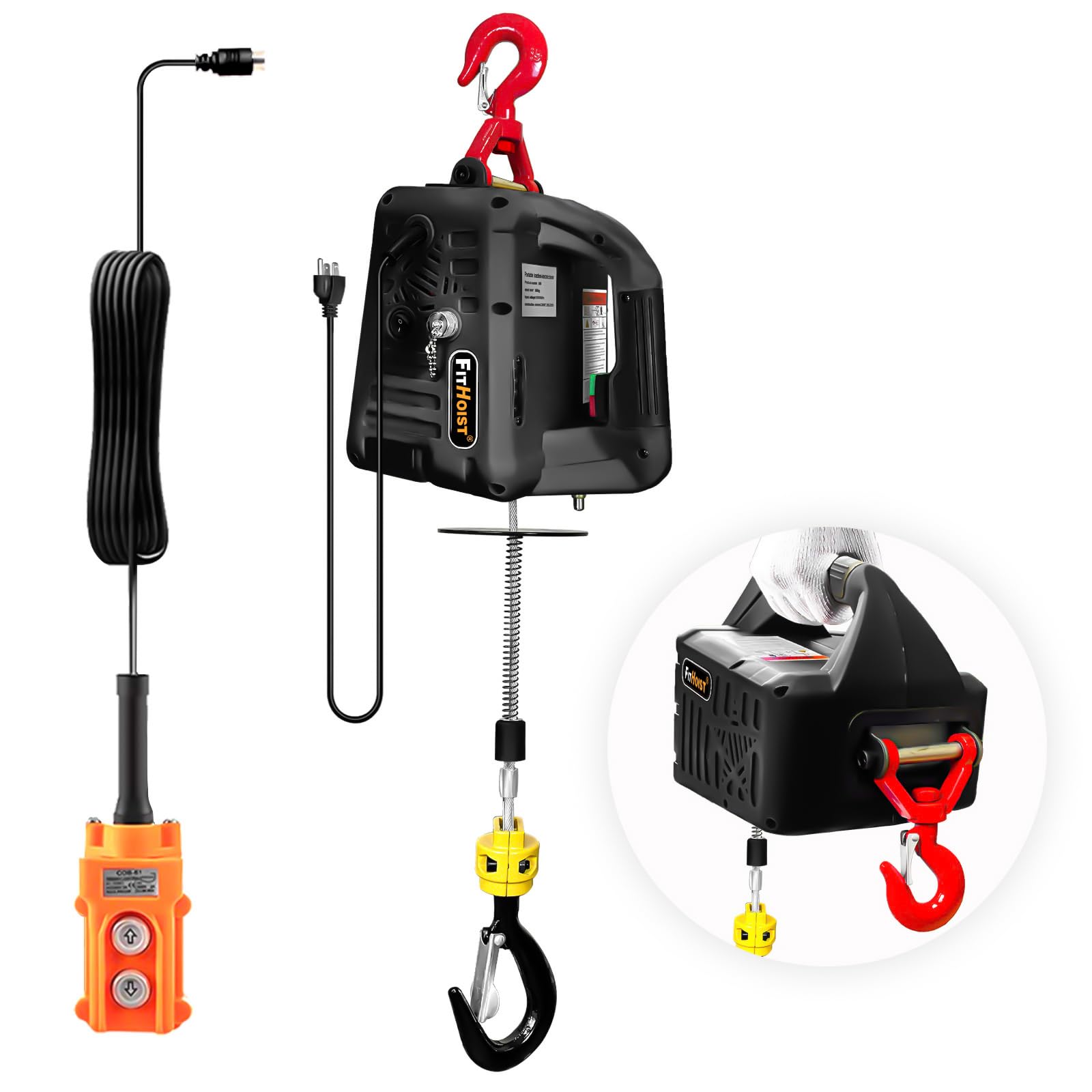 1100LBS Electric Hoist Winch 2-in-1 | 110V 1500W Portable Manual & Remote Control Lifting Power | 16ft/min Vertical & Horizontal Lift | Overload Protection for Towing and Lifting