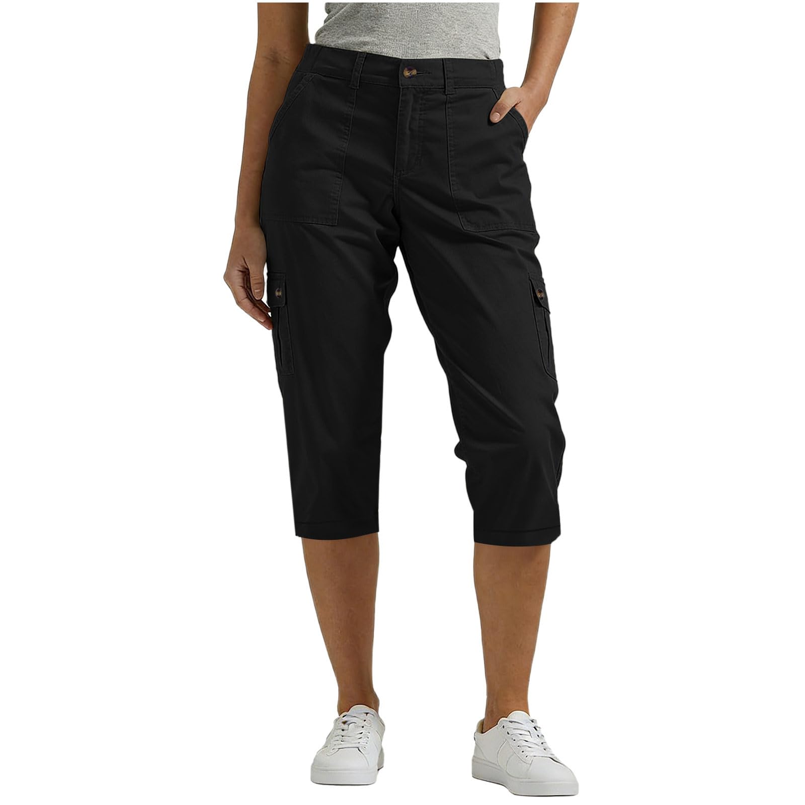 Pantalones Cargo Mujer Capri Pantalón 3/4 Largo Ligero Verano Outdoor Pantalones de Senderismo Transpirable con Bolsillo Cremallera Shorts Cargo de Verano Ligeros Deportes