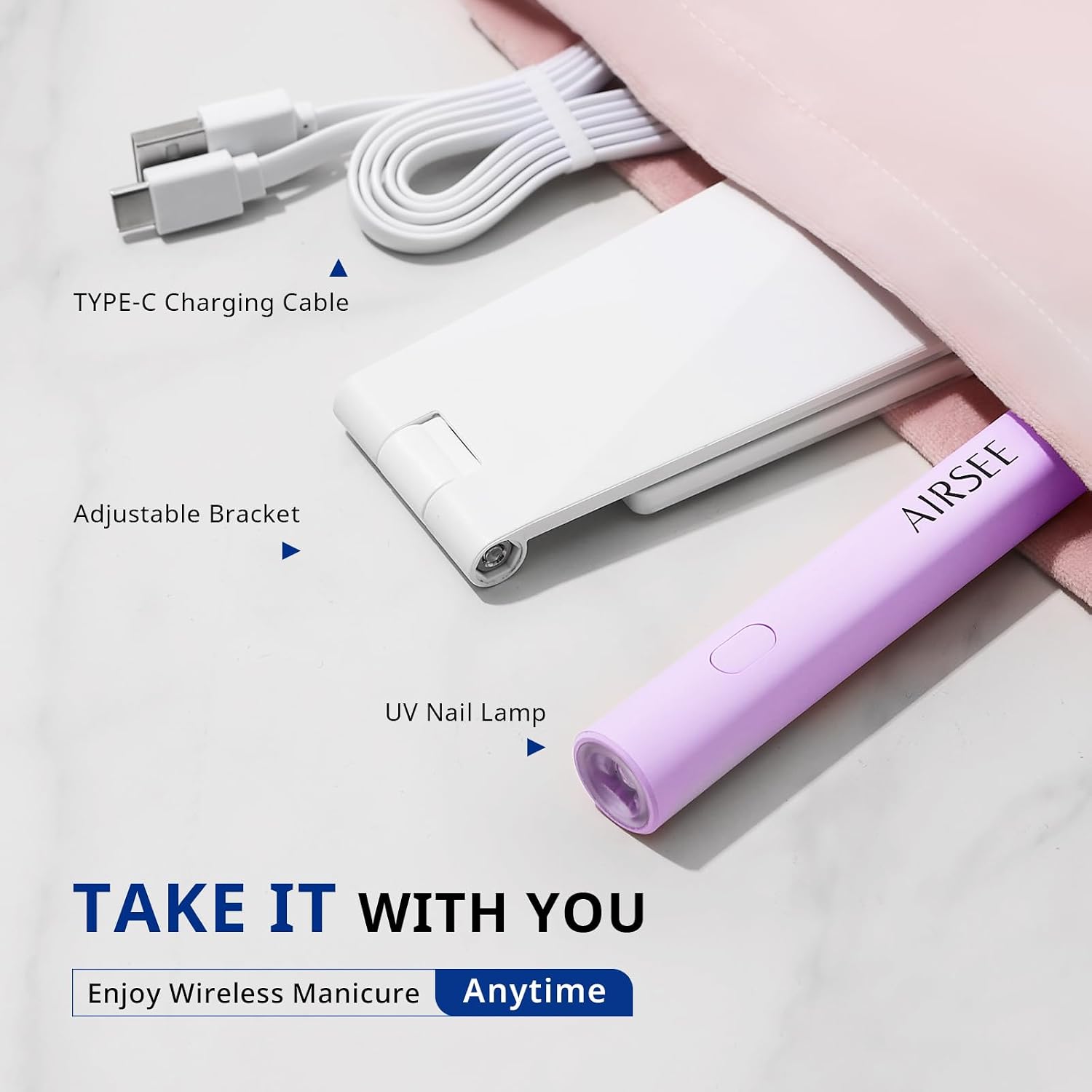 AIRSEE Mini Handheld UV Light for Gel Nails with Stand, Home&Travel,Purple