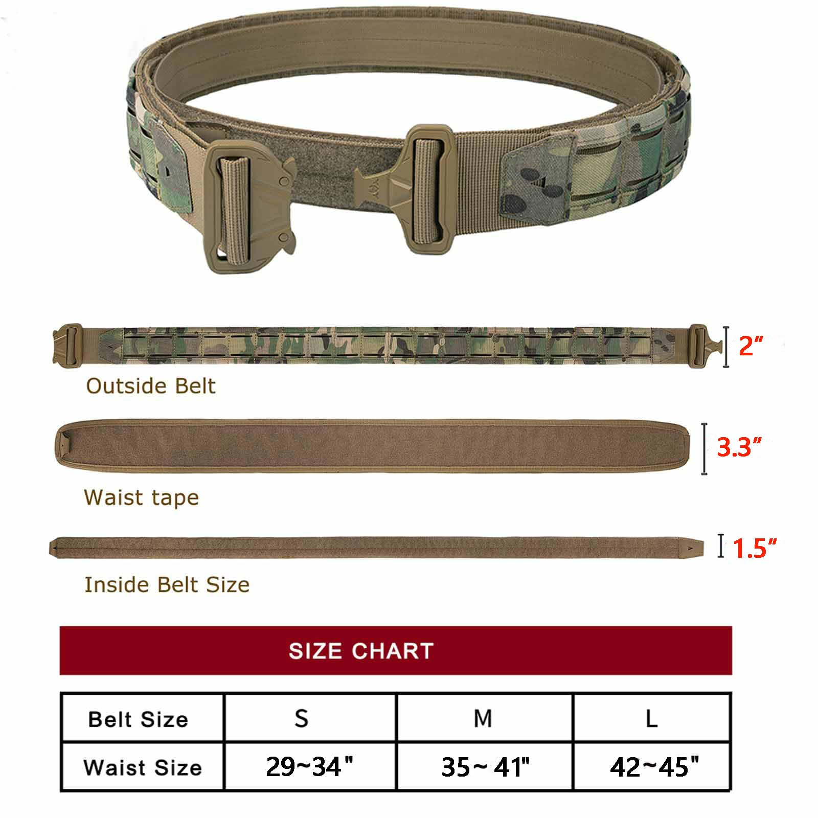 PIKEON Nylon Quick Release Tactical Duty Belt with Inner & Anti-slip (CP, Small)
