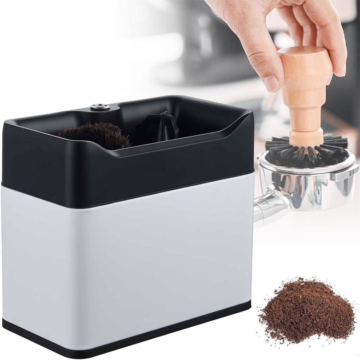 UORDBY Professional Auto Coffee Portafilter Cleaning Machine,Coffee Grounds Cleaning Machine,Barista Tools,with Dual Brush Heads,for 58mm & 51mm Handles White