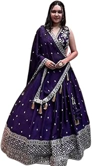 WeaRSquadWomen’s Art Silk Lehenga Choli with Sequins Embroidery Work & Unstitched Blouse - Parti Wear Georgette Dupatta for Weddings and Special Occasions