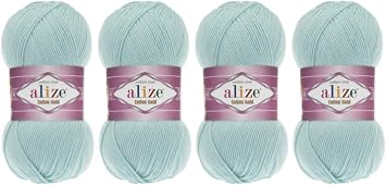 55% Cotton 45% Acrylic Yarn Alize Cotton Gold Thread Crochet Hand Knitting Art Lot of 4skn 400 gr 1444 yds 522-Light Aqua