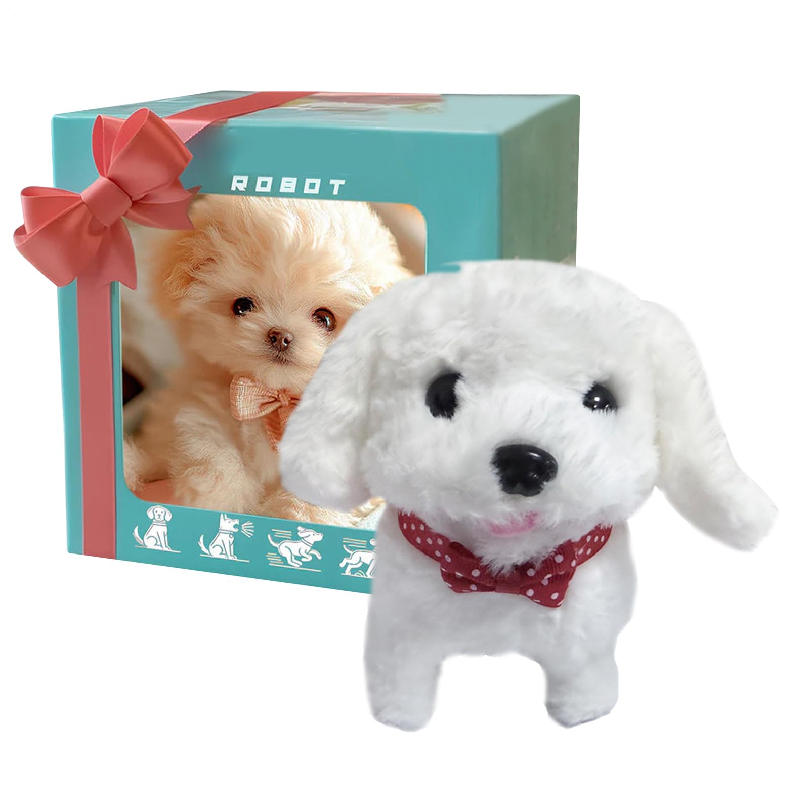 Robot Chien Intelligent 2025 – Peluche Interactive Qui Marche, Aboie Et Remue La Queue – Blanc – Cadeau Réaliste Pour Enfants Et Adultes