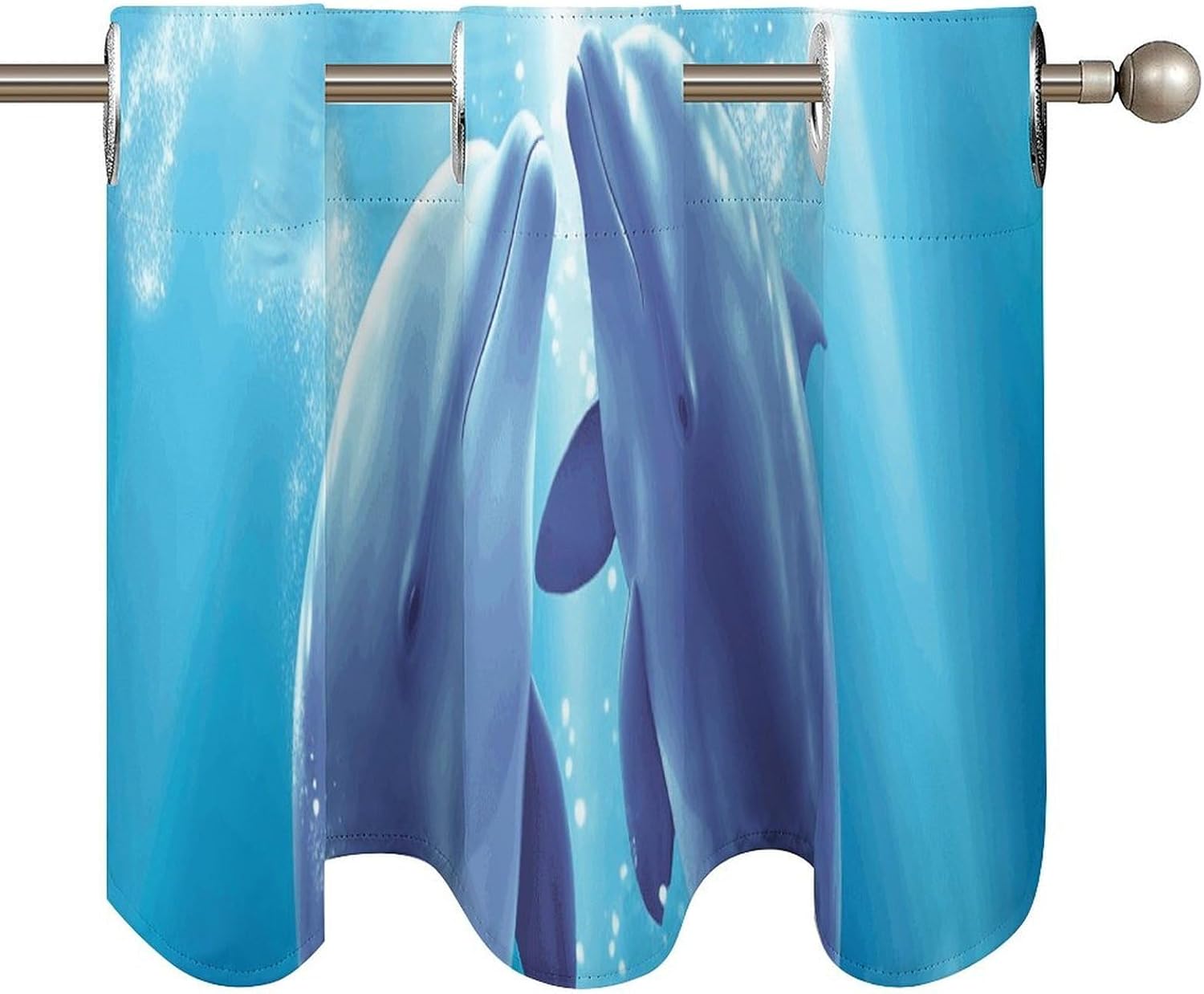 Dolphins in Love Valance for Windows, 2 Pack Kitchen Curtains Modern Home Decor, Soft Blackout Window Curtains for Living Room & Bedroom, 18 X 52 Inch