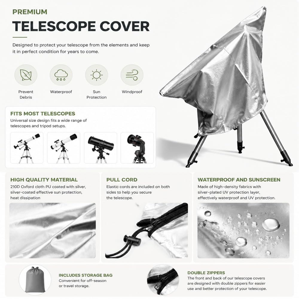 Couverture de Télescope Imperméable pour Explore Scientific FirstLight AR80/640 AZ 2017–2026,420D Housse télescope Coupe-Vent protège Contre Le Froid,Black