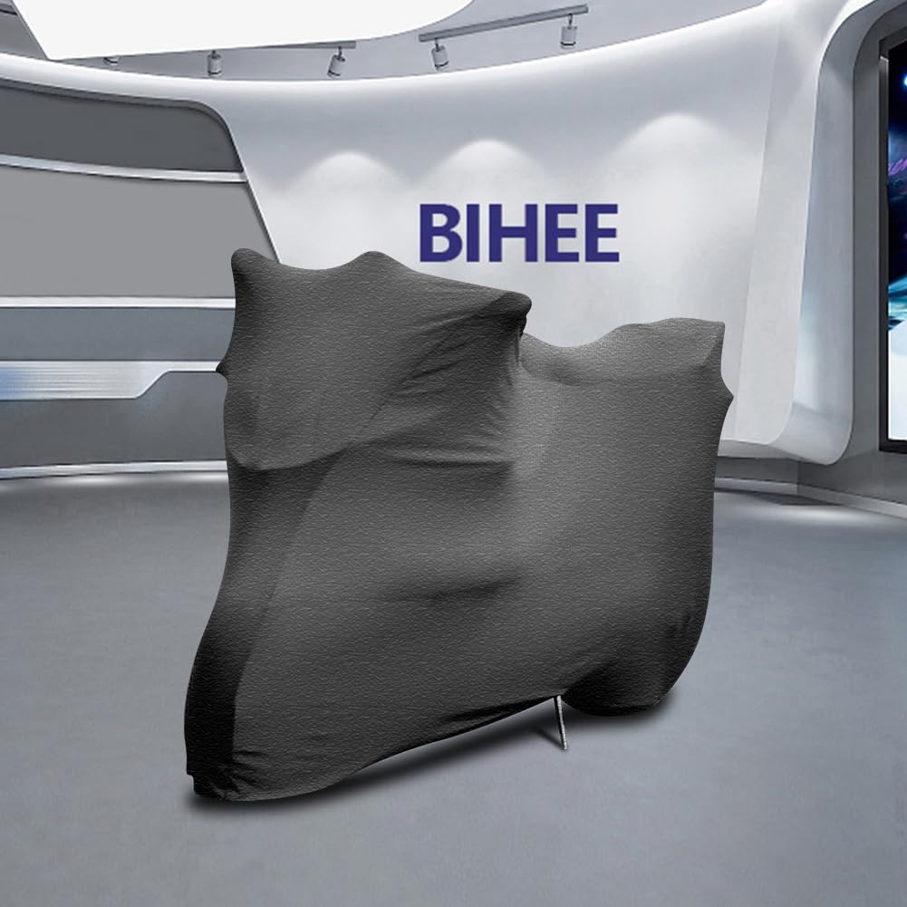 BHIEE Housse de Moto Housse de Protection Tissu élastique et Respirant Bâche de Protection pour l'intérieur de la Moto 295 x 109 x 140 cm - Gris chiné foncé