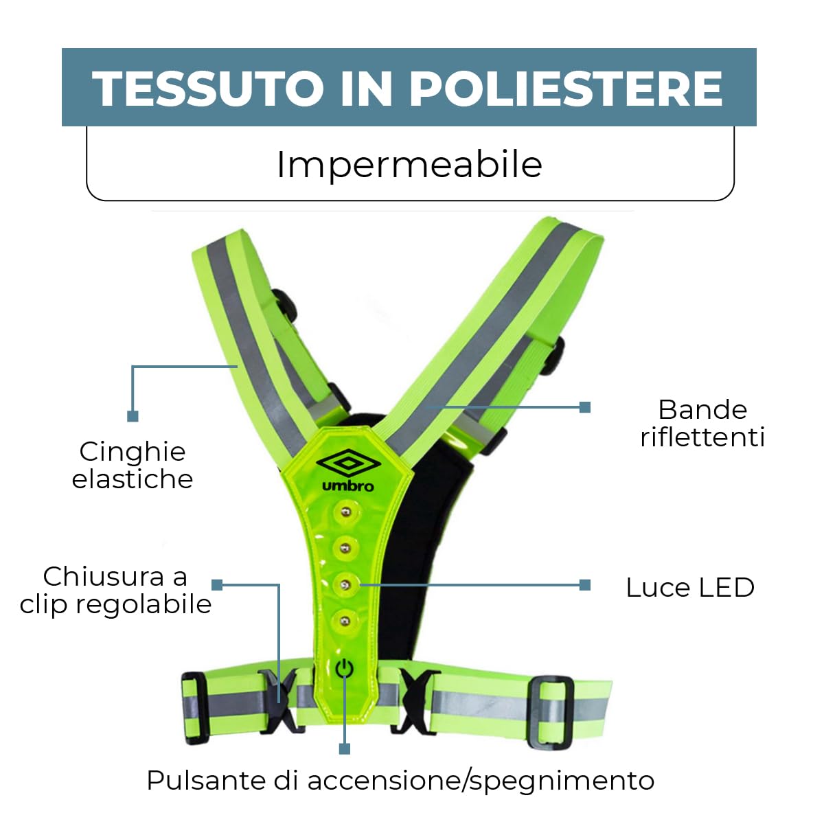 Umbro Illuminazione Chaleco Reflectante - Chaleco Reflectante Homologado -Chaleco Reflectante Moto con Luci - Gilet Riflettente con 8 LED - Gilet Riflettente Regolabile con Luci