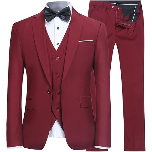 YFFUSHI Men's 3 Piece Suit Set One Button Solid Blazer Jacket Vest Pants for Business, Wedding and Prom