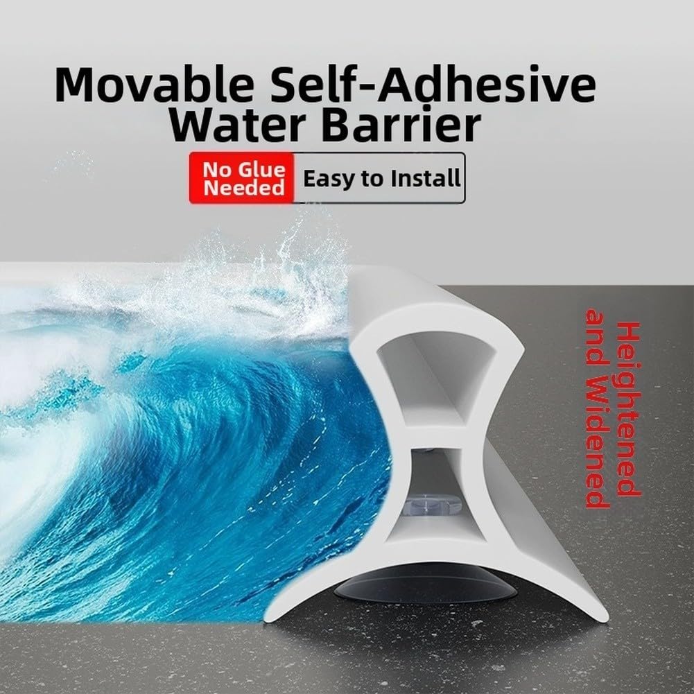 Barrera de Agua para ducha Silicona Ventosa Sin Flexible 80cm Cinta Impermeable Baño Antifugas Suelo Seco Baño(80cm)