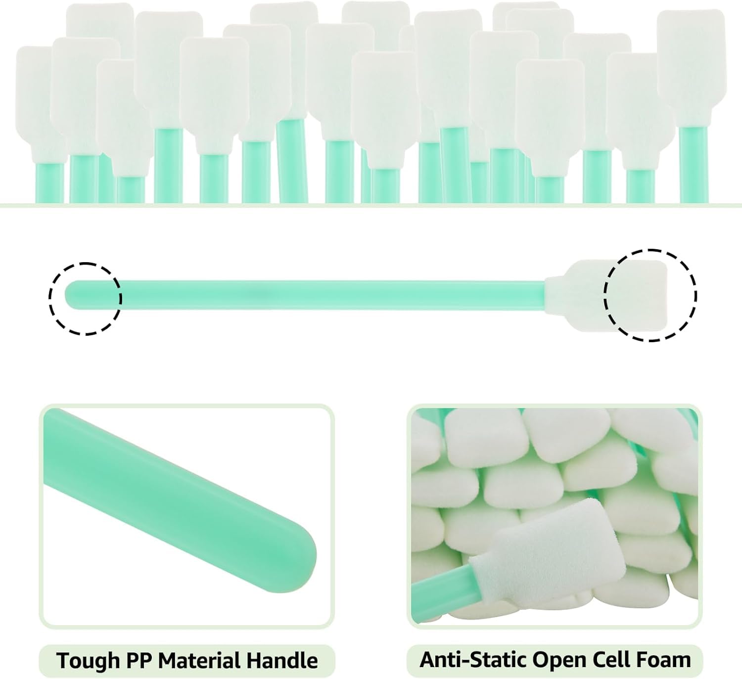 Square Foam Cleaning Swab Sticks, Foam Tip Cleaning Swabs, Rectangle Foam Cleaning Swabs, Square Tip Swabs Sponge Stick for Camera, Optical Lens, Optical Equipment, Green (Green) - Image 4
