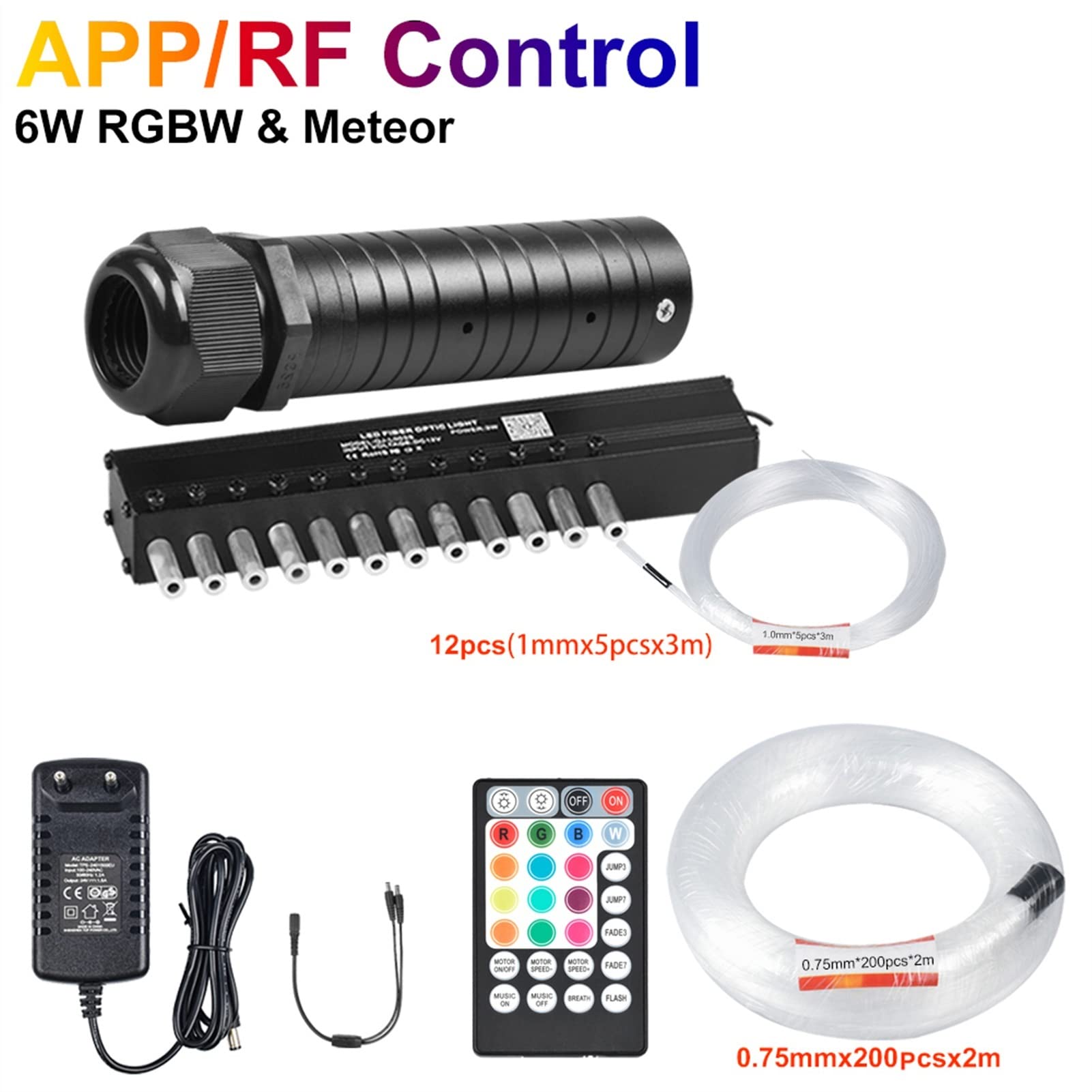 6W rgbw. Zdalna aplikacja Control Fiber Star Sufit Zestaw z silnikiem Meteor 3W do oświetlenia samochodowego Wysoka Wydajność(0.75mmx200pcsx2m)