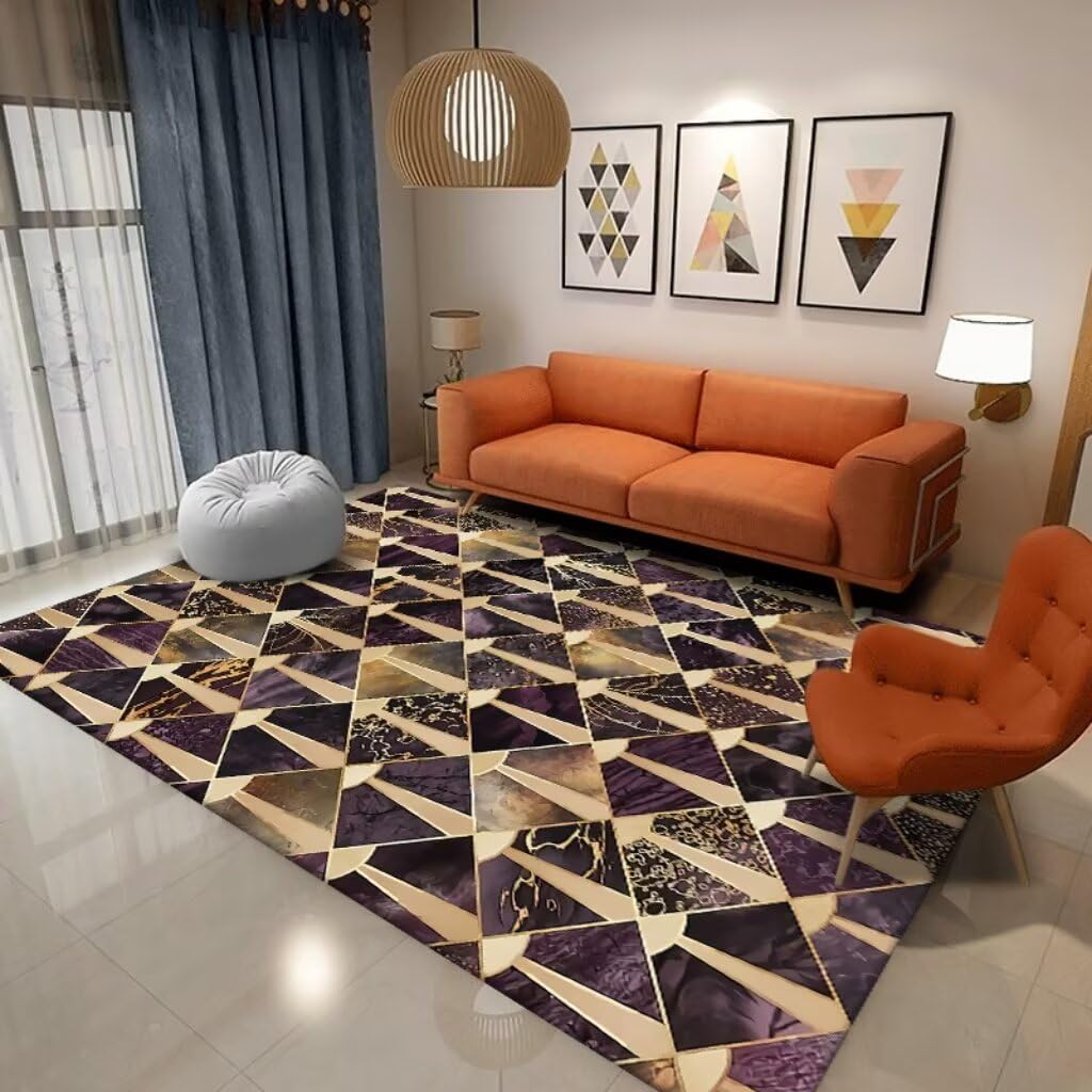 Tapis de salon marron 100x160 cm lavable et antidérapant style vintage