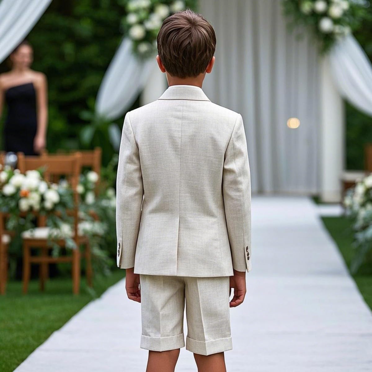 2-teiliges formelles Anzug-Set für Jungen, für Hochzeit, Kinder, Jungen, Leinenanzug-Set für Kinder, Blazer, kurze Hosen