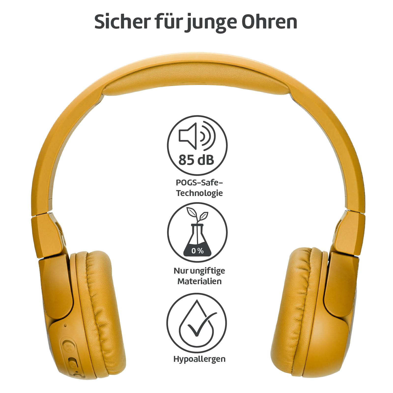 POGS Cuffie wireless Bluetooth per bambini | The Gecko 2 | Cuffie pieghevoli robusti per bambini a partire dai 3 anni | Limite volume 85 dB | Microfono | On-Ear | Funzione di condivisione musicale