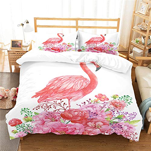 Enhome Juego de Ropa de Cama 3 Pieza 3D Verano Tropical Impresión Microfibra Juegos de Fundas para Edredón + 2 Fundas de Almohada 50 * 75cm (180x220cm,Flores Elegantes)
