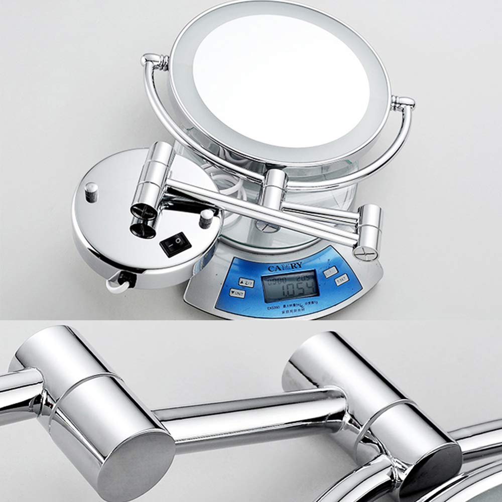 AMUCK Lustro do makijażu 25 cm z 3-krotnym powiększeniem, okrągłe dwustronne lusterko do golenia obracane o 360°, wysuwane i chromowane wykończenie, do łazienki, spa i hotelu