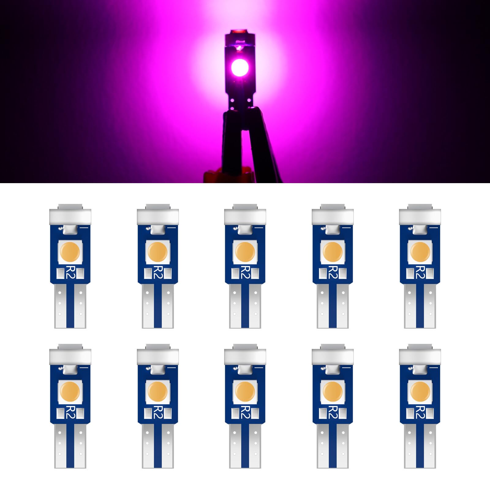 ECCPP 10x Instrument Cluster Dash Panel Lights T5-3-3030-SMD-Pink