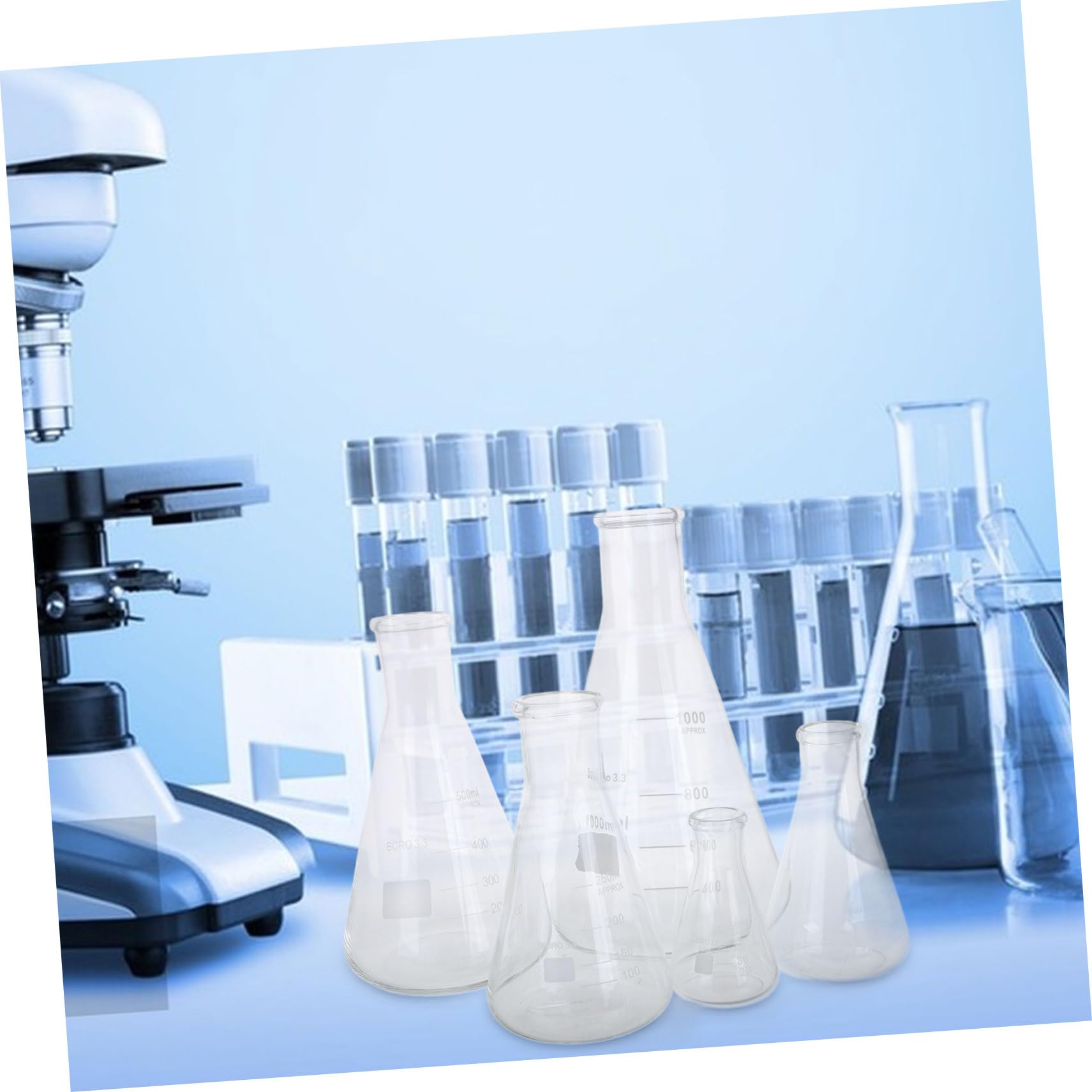 5piezas Matraces Erlenmeyer De Vidrio Borosilicato Para Laboratorio Investigación Científica