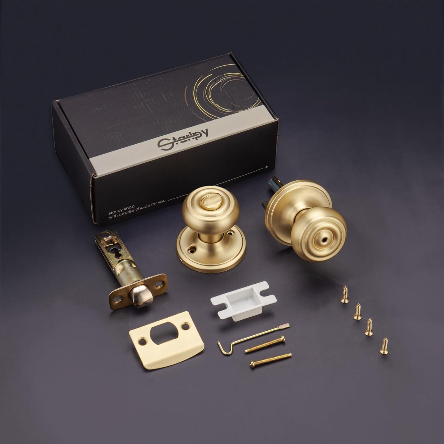 6 Pack Gold Door Knobs Interior with Turn Lock, Door Knob with Lock for Bath & Bedroom,Satin Brass Privacy Doorknobs